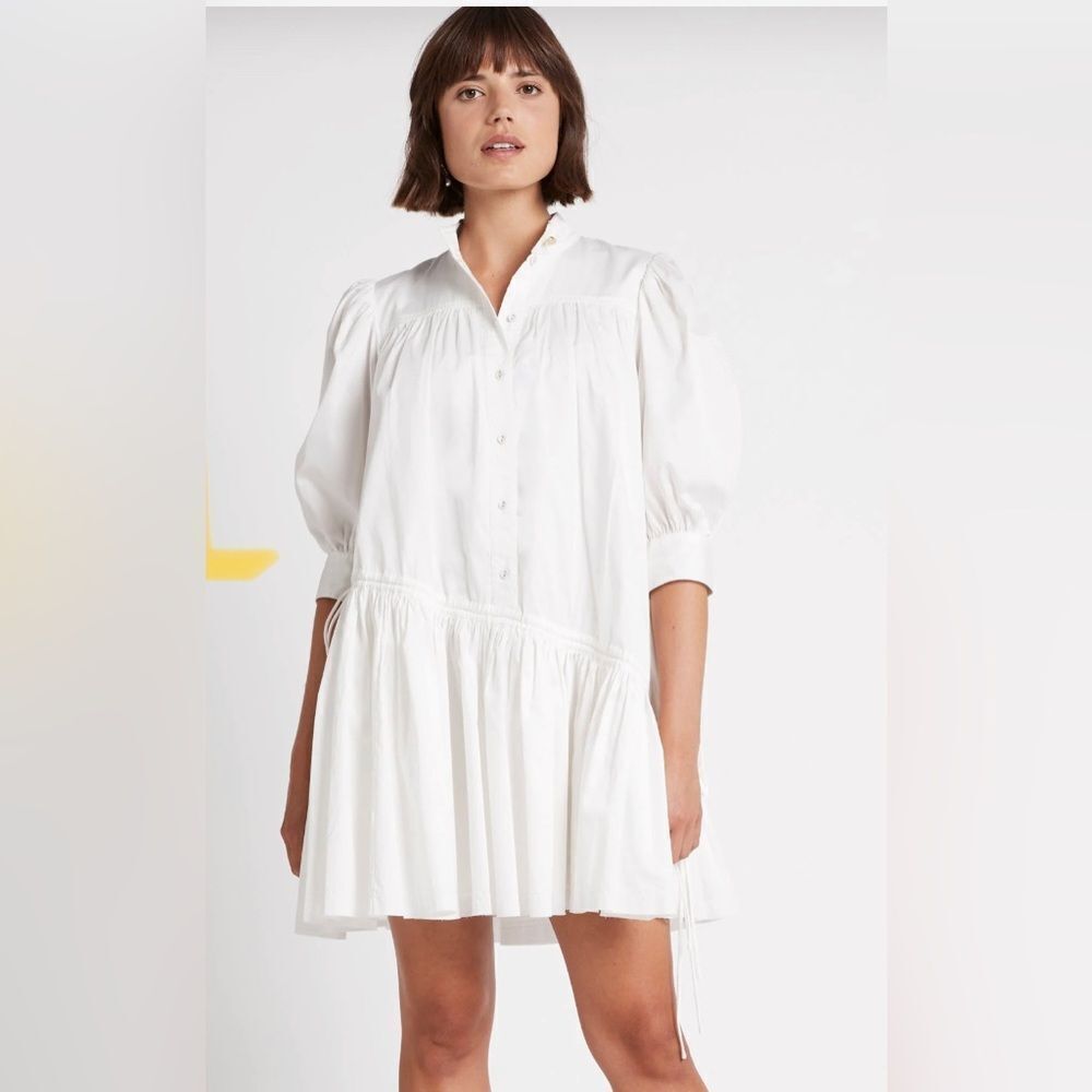 Aje White Button Up Puff Sleeve Mini Dress Size 4